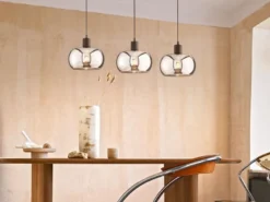 Pendelleuchte DIMA 3 flammig Design Rauchglas Industrial Länge 110cm