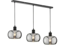 Pendelleuchte DIMA 3 flammig Design Rauchglas Industrial Länge 110cm