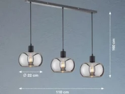 Pendelleuchte DIMA 3 flammig Design Rauchglas Industrial Länge 110cm