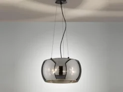 Pendelleuchte DIMA 3-flammig rund mit Lampenschirm aus Rauchglas, Ø 40cm