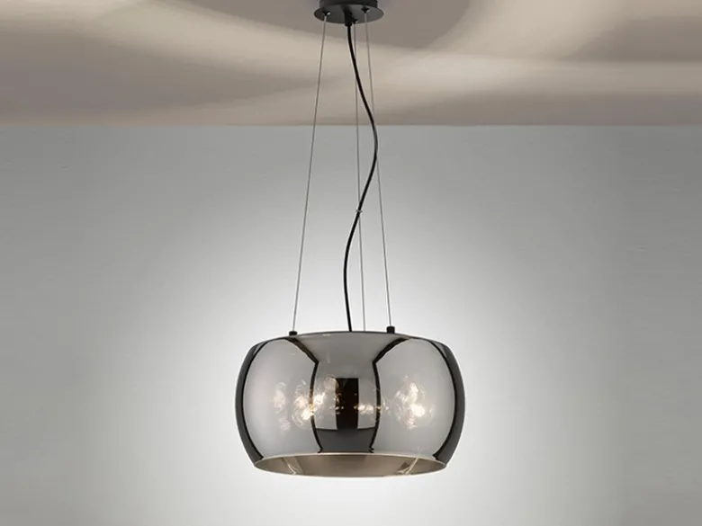 Pendelleuchte DIMA 3-flammig rund mit Lampenschirm aus Rauchglas, Ø 40cm
