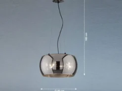 Pendelleuchte DIMA 3-flammig rund mit Lampenschirm aus Rauchglas, Ø 40cm