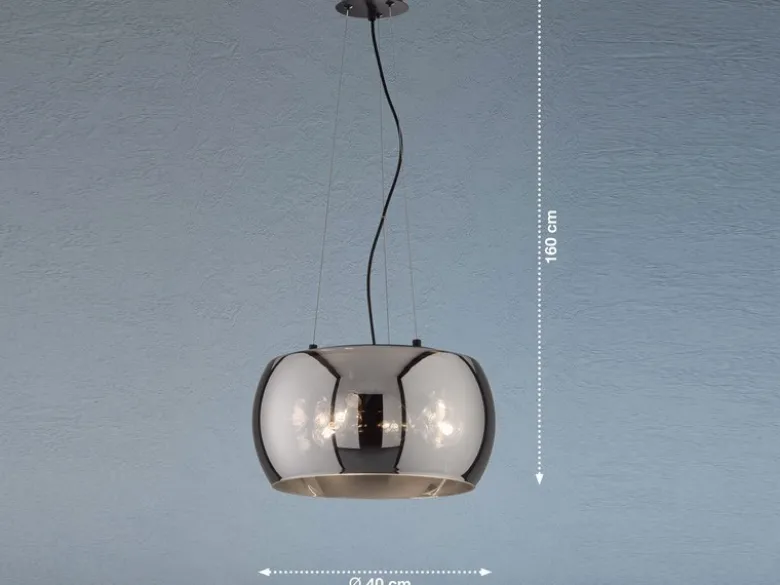 Pendelleuchte DIMA 3-flammig rund mit Lampenschirm aus Rauchglas, Ø 40cm