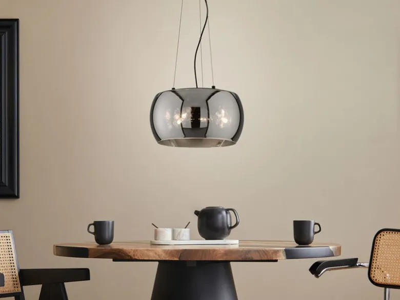 Pendelleuchte DIMA 3-flammig rund mit Lampenschirm aus Rauchglas, Ø 40cm