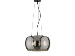 Pendelleuchte DIMA 3-flammig rund mit Lampenschirm aus Rauchglas, Ø 40cm