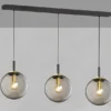 Pendelleuchte DINI 3-flammig lang mit Glaskugeln aus Rauchglas, Breite 115cm