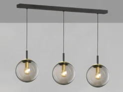Pendelleuchte DINI 3-flammig lang mit Glaskugeln aus Rauchglas, Breite 115cm