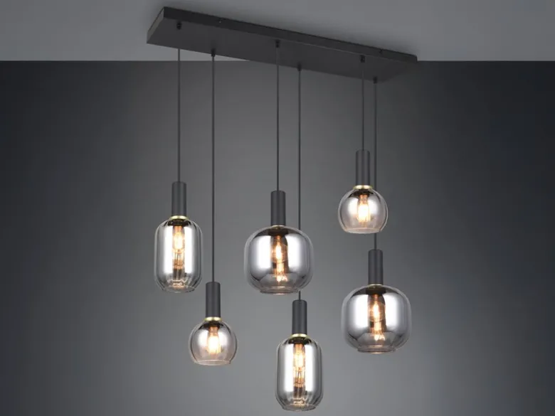 Pendelleuchte DIVA 6-flammig mit Glasschirmen Chrom bedampft, Breite 92cm