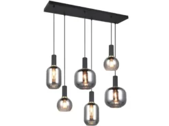 Pendelleuchte DIVA 6-flammig mit Glasschirmen Chrom bedampft, Breite 92cm