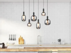 Pendelleuchte DIVA 6-flammig mit Glasschirmen Chrom bedampft, Breite 92cm