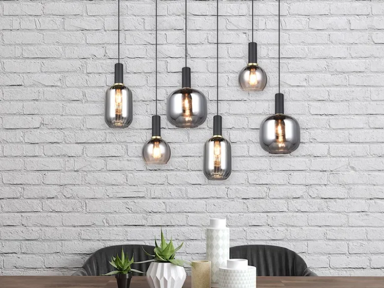 Pendelleuchte DIVA 6-flammig mit Glasschirmen Chrom bedampft, Breite 92cm