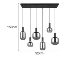 Pendelleuchte DIVA 6-flammig mit Glasschirmen Chrom bedampft, Breite 92cm