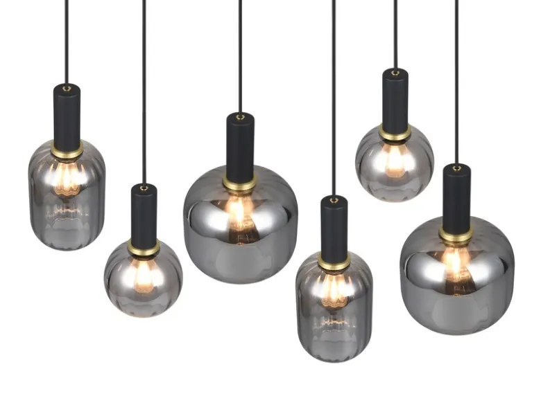 Pendelleuchte DIVA 6-flammig mit Glasschirmen Chrom bedampft, Breite 92cm