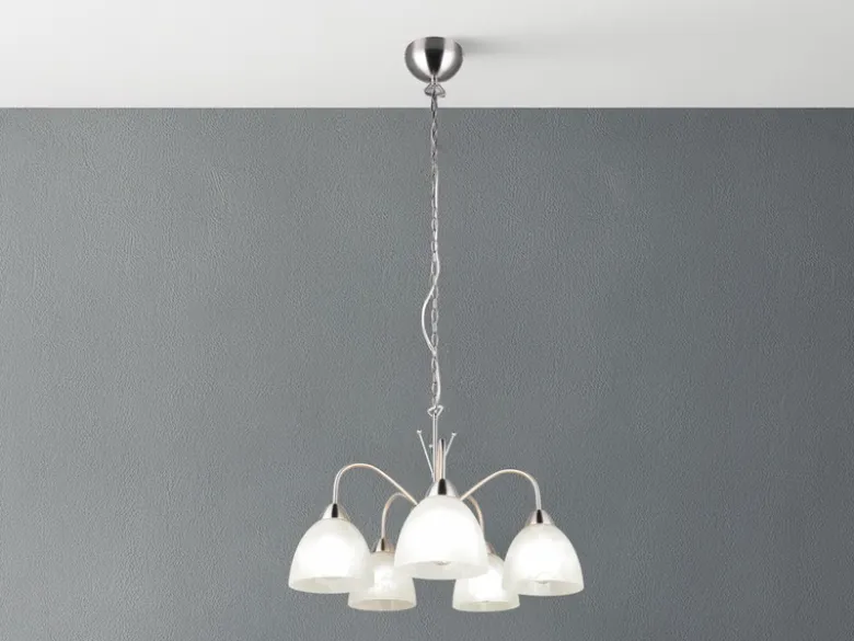 Pendelleuchte DOBBY 5-flammig mit Glas Lampenschirmen Weiß, Ø 55cm