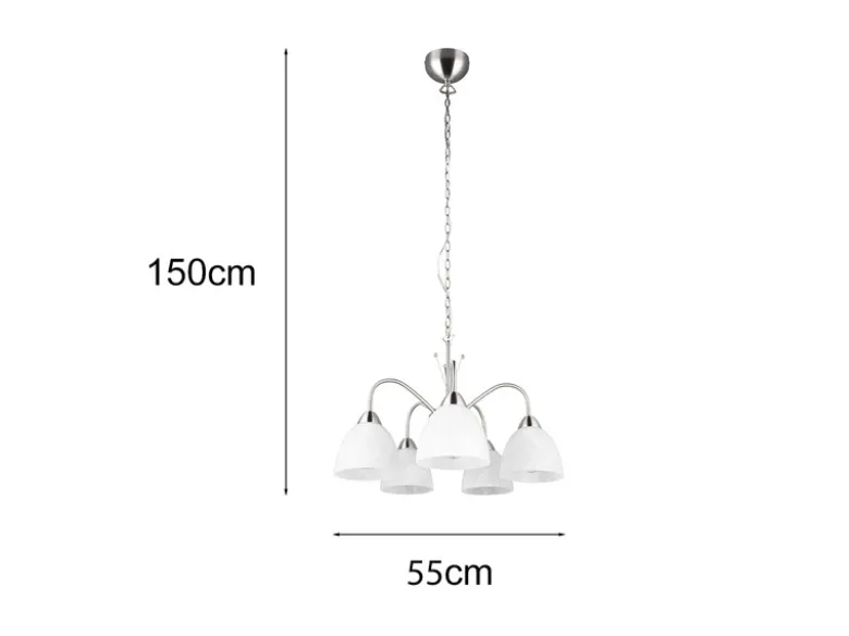 Pendelleuchte DOBBY 5-flammig mit Glas Lampenschirmen Weiß, Ø 55cm