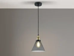 Pendelleuchte einflammig Metall Schwarz & Glasschirm Ø 18,5cm