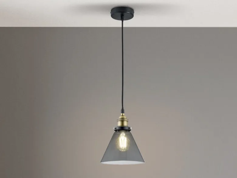 Pendelleuchte einflammig Metall Schwarz & Glasschirm Ø 18,5cm