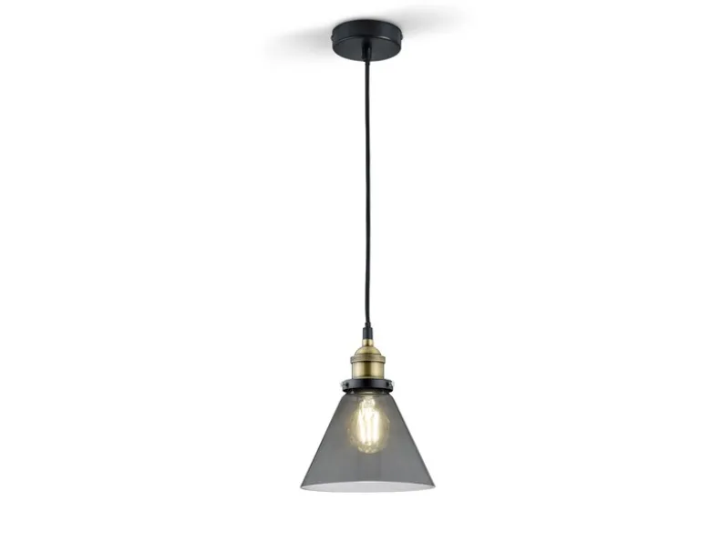 Pendelleuchte einflammig Metall Schwarz & Glasschirm Ø 18,5cm
