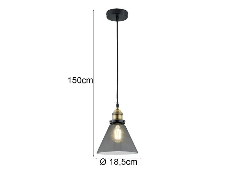 Pendelleuchte einflammig Metall Schwarz & Glasschirm Ø 18,5cm