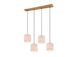 Pendelleuchte ELMAU mit Stoffschirmen Beige & Naturholz Baldachin, Breite 100cm