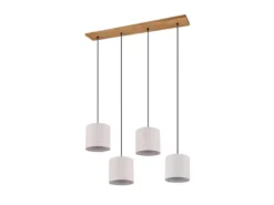 Pendelleuchte ELMAU mit Stoffschirmen Beige & Naturholz Baldachin, Breite 100cm