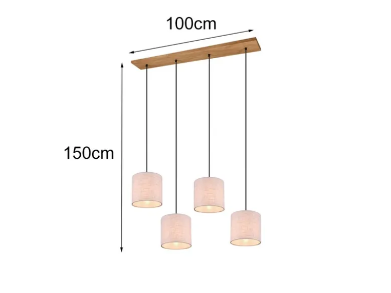 Pendelleuchte ELMAU mit Stoffschirmen Beige & Naturholz Baldachin, Breite 100cm