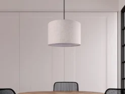 Pendelleuchte ELMAU mit Stoffschirm in Beige und Naturholz Baldachin, Ø 35cm