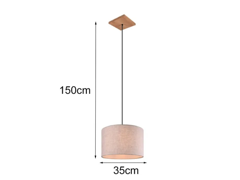 Pendelleuchte ELMAU mit Stoffschirm in Beige und Naturholz Baldachin, Ø 35cm