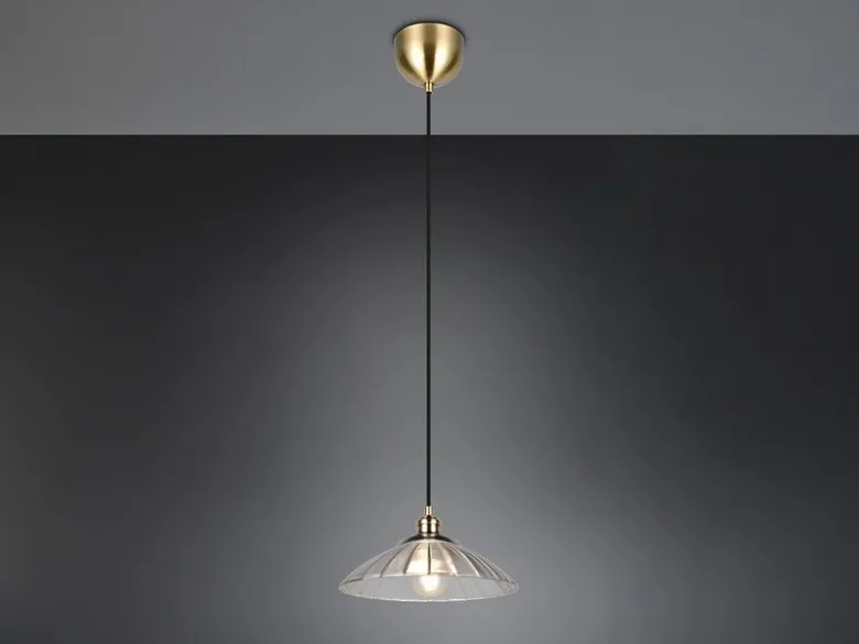 Pendelleuchte ELUNA einflammig, Altmessing mit Glasschirm klar, Ø 29,5cm