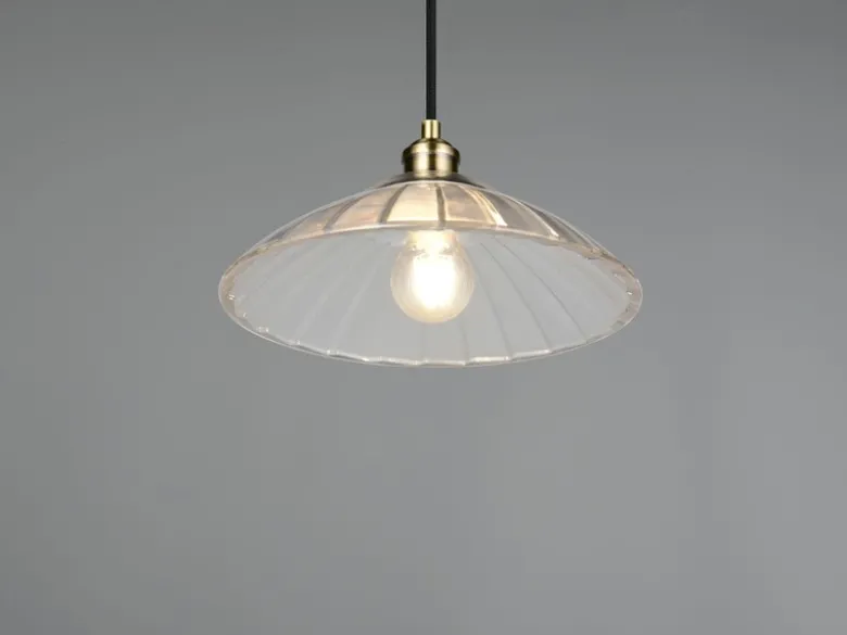 Pendelleuchte ELUNA einflammig, Altmessing mit Glasschirm klar, Ø 29,5cm