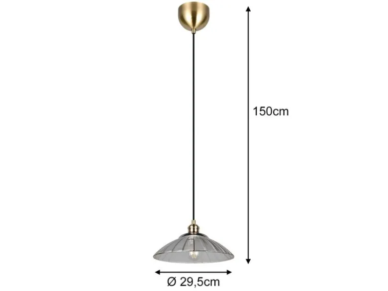 Pendelleuchte ELUNA einflammig, Altmessing mit Glasschirm klar, Ø 29,5cm