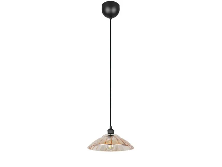 Pendelleuchte ELUNA einflammig, Schwarz mit Glasschirm Amber, Ø 29,5cm