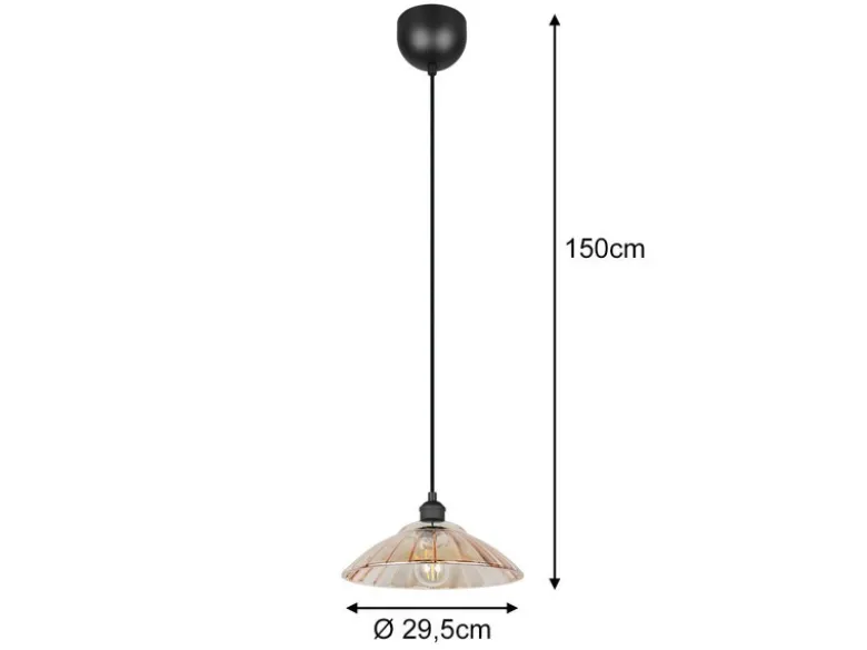 Pendelleuchte ELUNA einflammig, Schwarz mit Glasschirm Amber, Ø 29,5cm