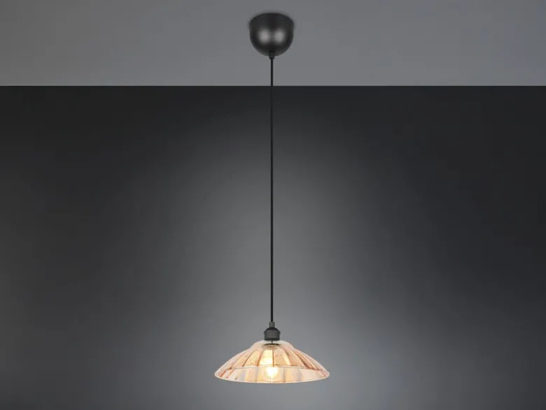 Pendelleuchte ELUNA einflammig, Schwarz mit Glasschirm Amber, Ø 29,5cm
