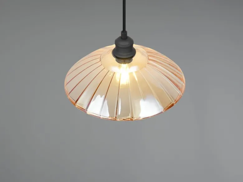 Pendelleuchte ELUNA einflammig, Schwarz mit Glasschirm Amber, Ø 29,5cm
