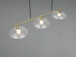 Pendelleuchte ELUNA 3-flammig Altmessing, Glasschirme klar, Breite 100cm