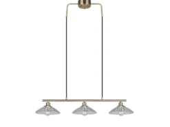 Pendelleuchte ELUNA 3-flammig Altmessing, Glasschirme klar, Breite 100cm
