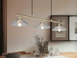 Pendelleuchte ELUNA 3-flammig Altmessing, Glasschirme klar, Breite 100cm