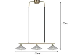 Pendelleuchte ELUNA 3-flammig Altmessing, Glasschirme klar, Breite 100cm