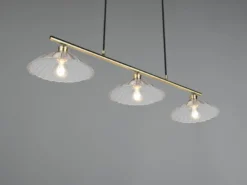 Pendelleuchte ELUNA 3-flammig Altmessing, Glasschirme klar, Breite 100cm