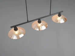Pendelleuchte ELUNA 3-flammig Schwarz, Glasschirme Amber, Breite 100cm