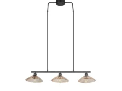 Pendelleuchte ELUNA 3-flammig Schwarz, Glasschirme Amber, Breite 100cm