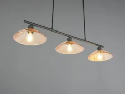 Pendelleuchte ELUNA 3-flammig Schwarz, Glasschirme Amber, Breite 100cm