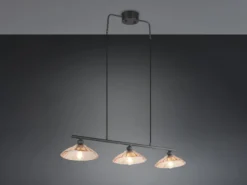 Pendelleuchte ELUNA 3-flammig Schwarz, Glasschirme Amber, Breite 100cm