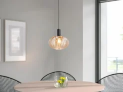 Pendelleuchte ELVEZIA einflammig mit Kugel Glasschirm Amber Ø 26cm