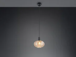 Pendelleuchte ELVEZIA einflammig mit Kugel Glasschirm Amber Ø 26cm