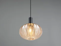 Pendelleuchte ELVEZIA einflammig mit Kugel Glasschirm Amber Ø 26cm