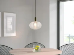 Pendelleuchte ELVEZIA einflammig mit Kugel Glasschirm Transparent Ø 26cm