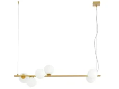 Pendelleuchte ENOIRE 6-flammig Gold mit Glaskugeln in Opalweiß, Breite 120cm