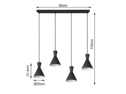 Pendelleuchte ENZO 4 flammig Metallschirme Schwarz, Breite 90cm
